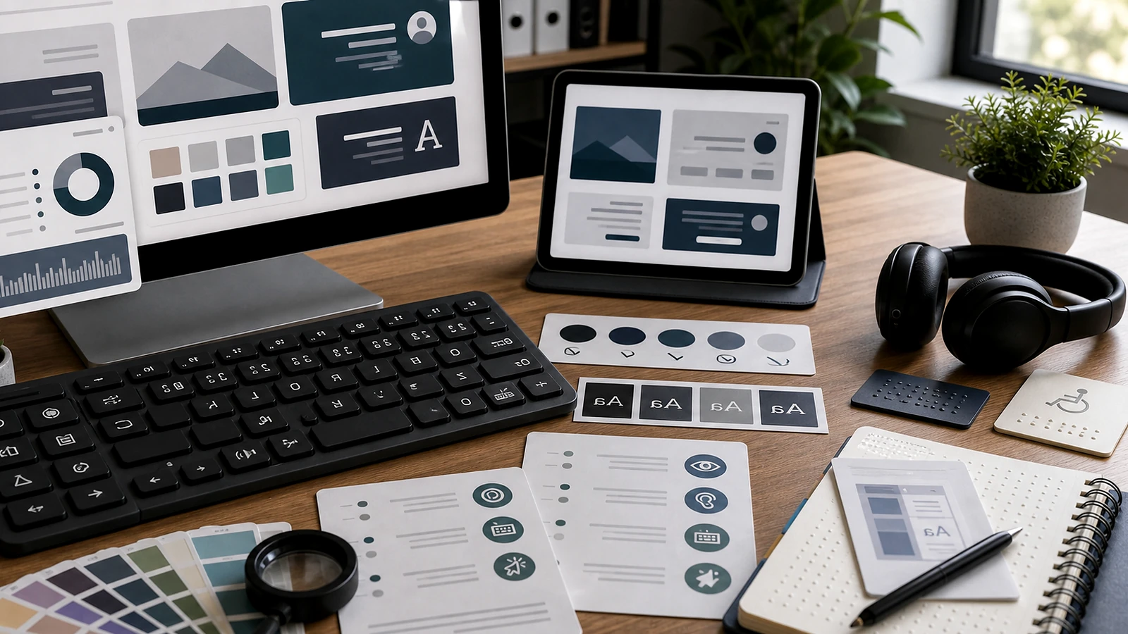 Photo premium réaliste illustrant accessibilité web IA sans personne visible