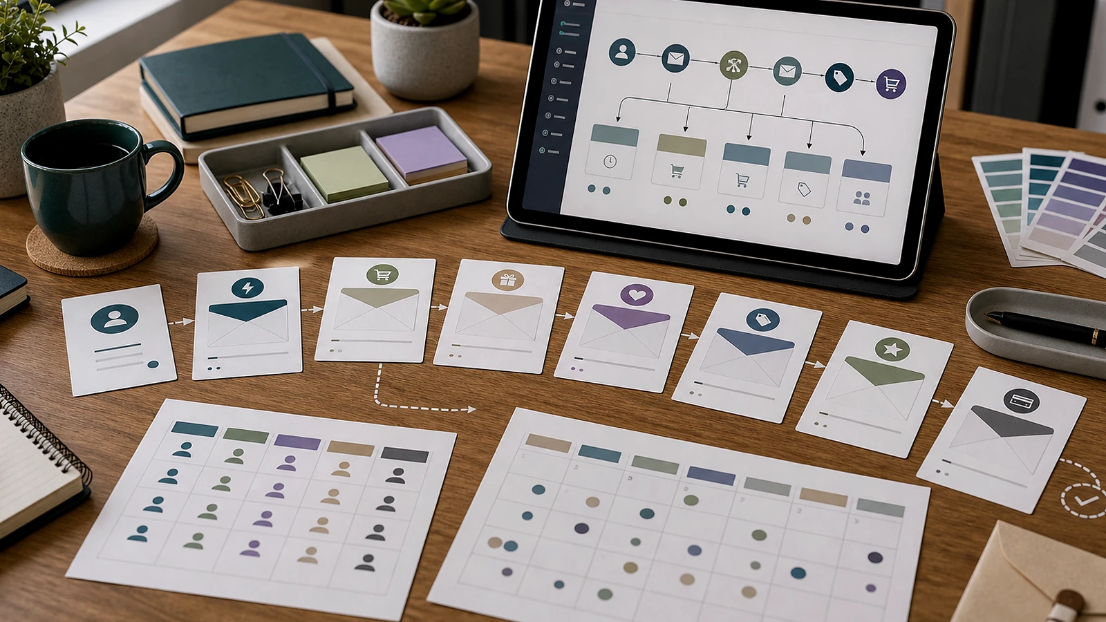 Photo premium réaliste illustrant email marketing IA WordPress sans personne visible