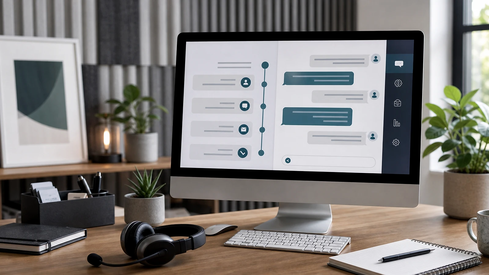 Bloc visuel premium illustrant landing page IA dans une méthode de projet web