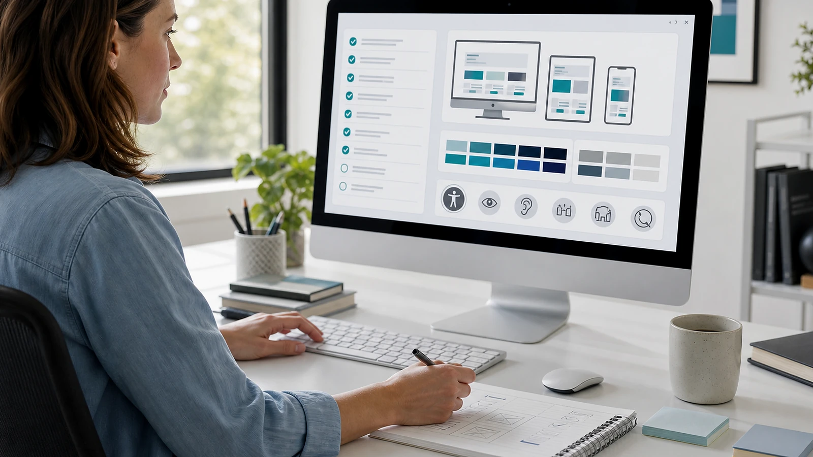 Photo premium réaliste illustrant Elementor IA WordPress sans personne visible
