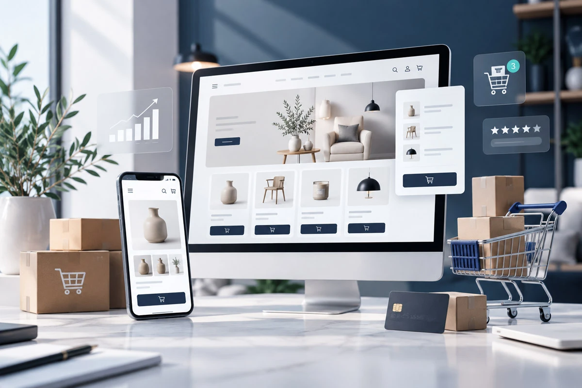 Boutique e-commerce avec produits, panier et paiement en ligne